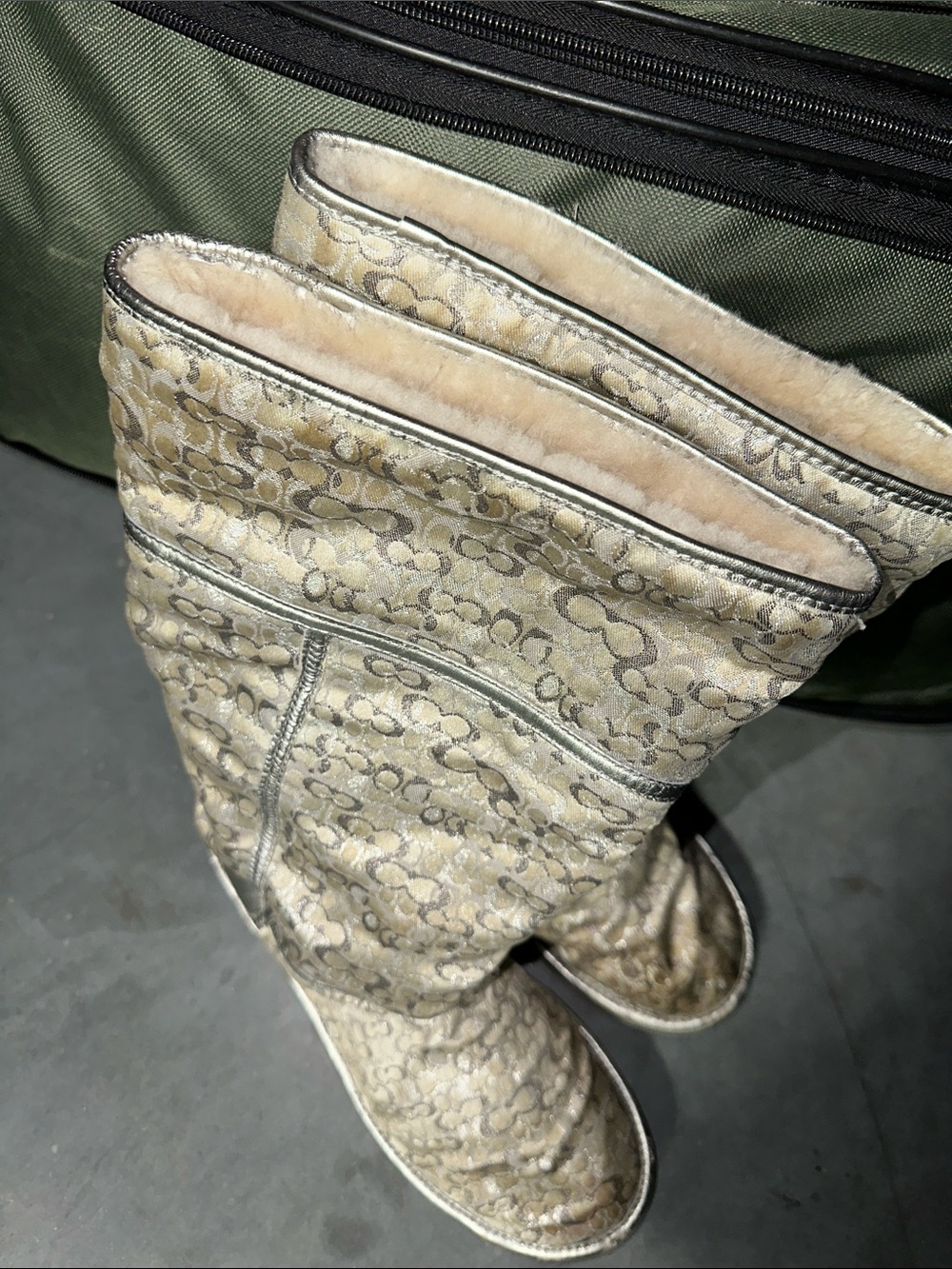 Coach Tan and Cream Signature Shearling-Lined Combat Boots - Picture 2 of 5